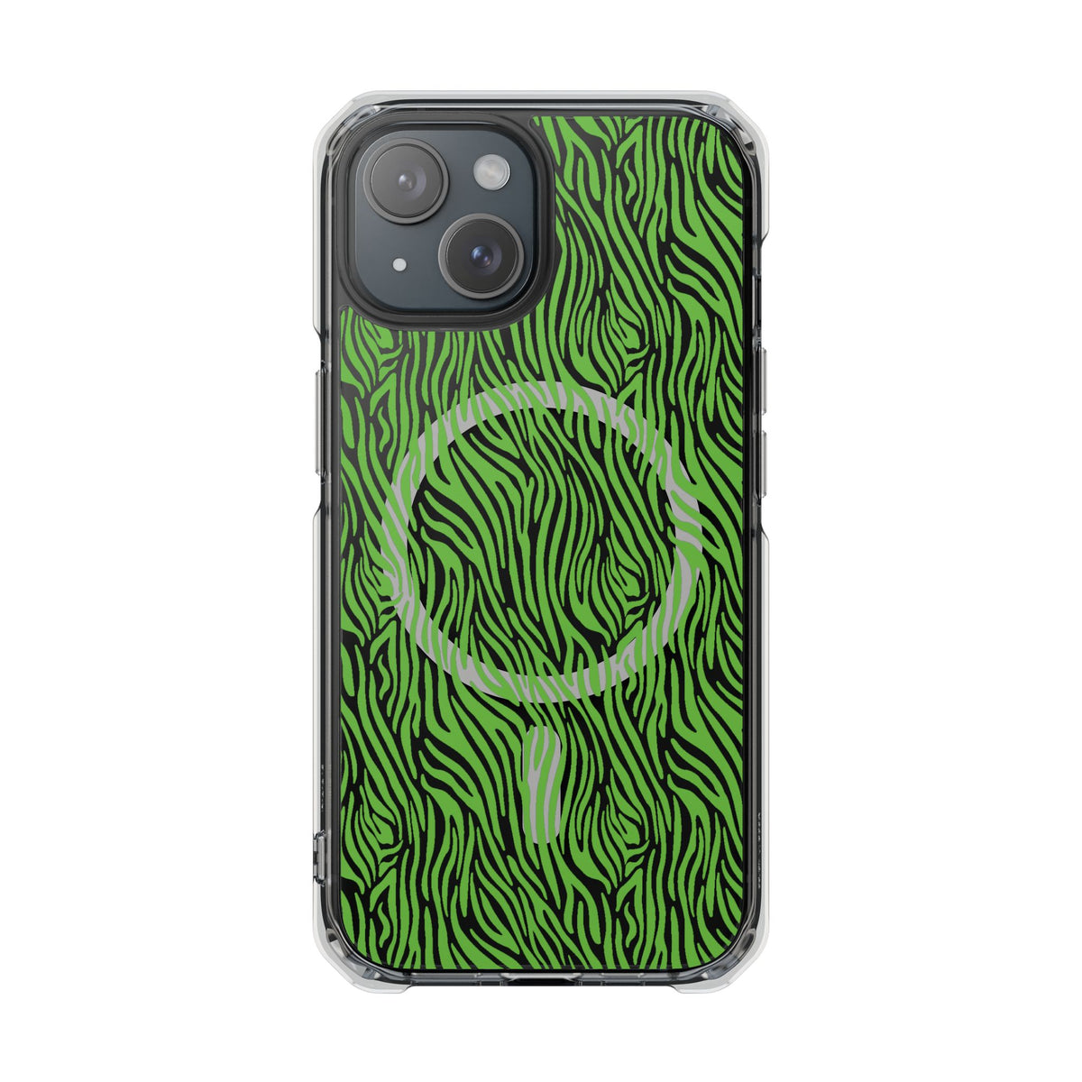 Neon Green Zebra Magnetic iPhone 14, 15, 16 Series Clear Impact Cases