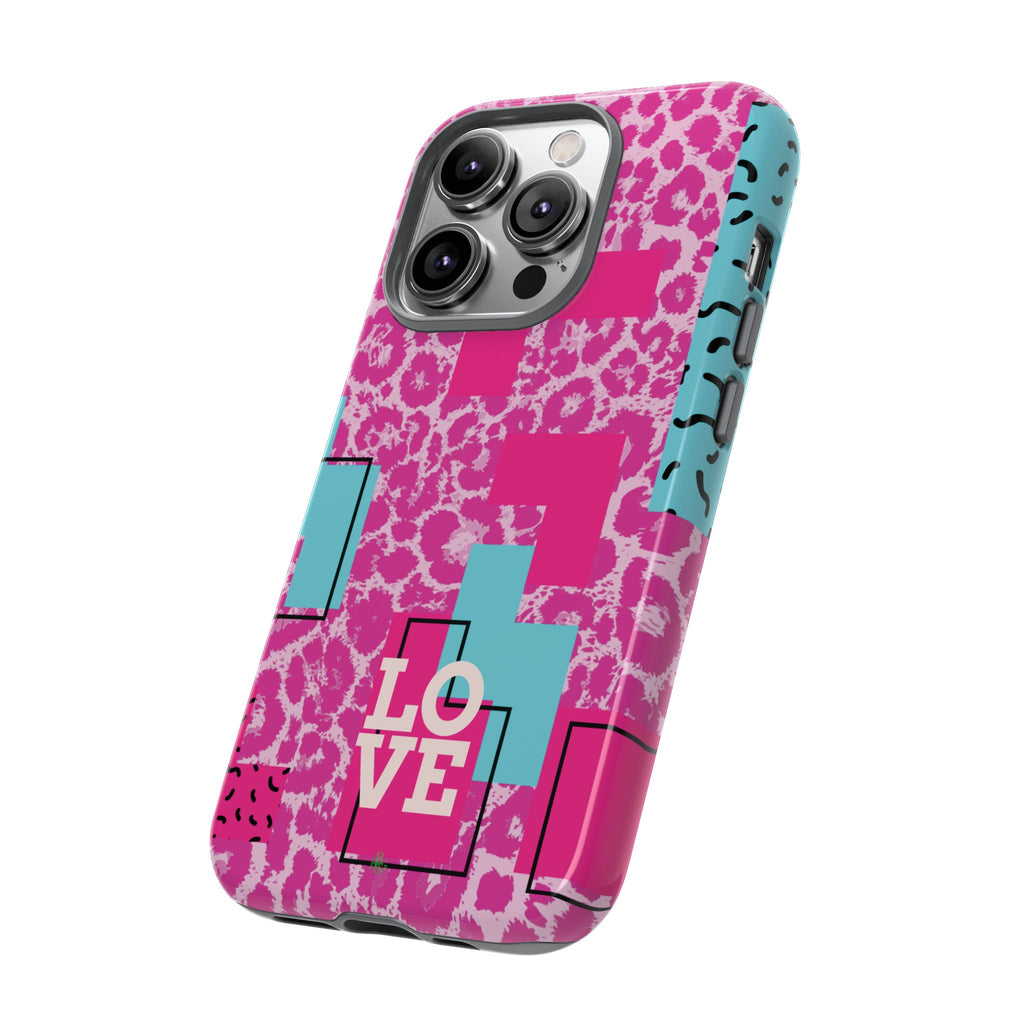 Retro Love Pink Leopard RG Tough Phone Case for iPhone, Galaxy, or Google Pixel