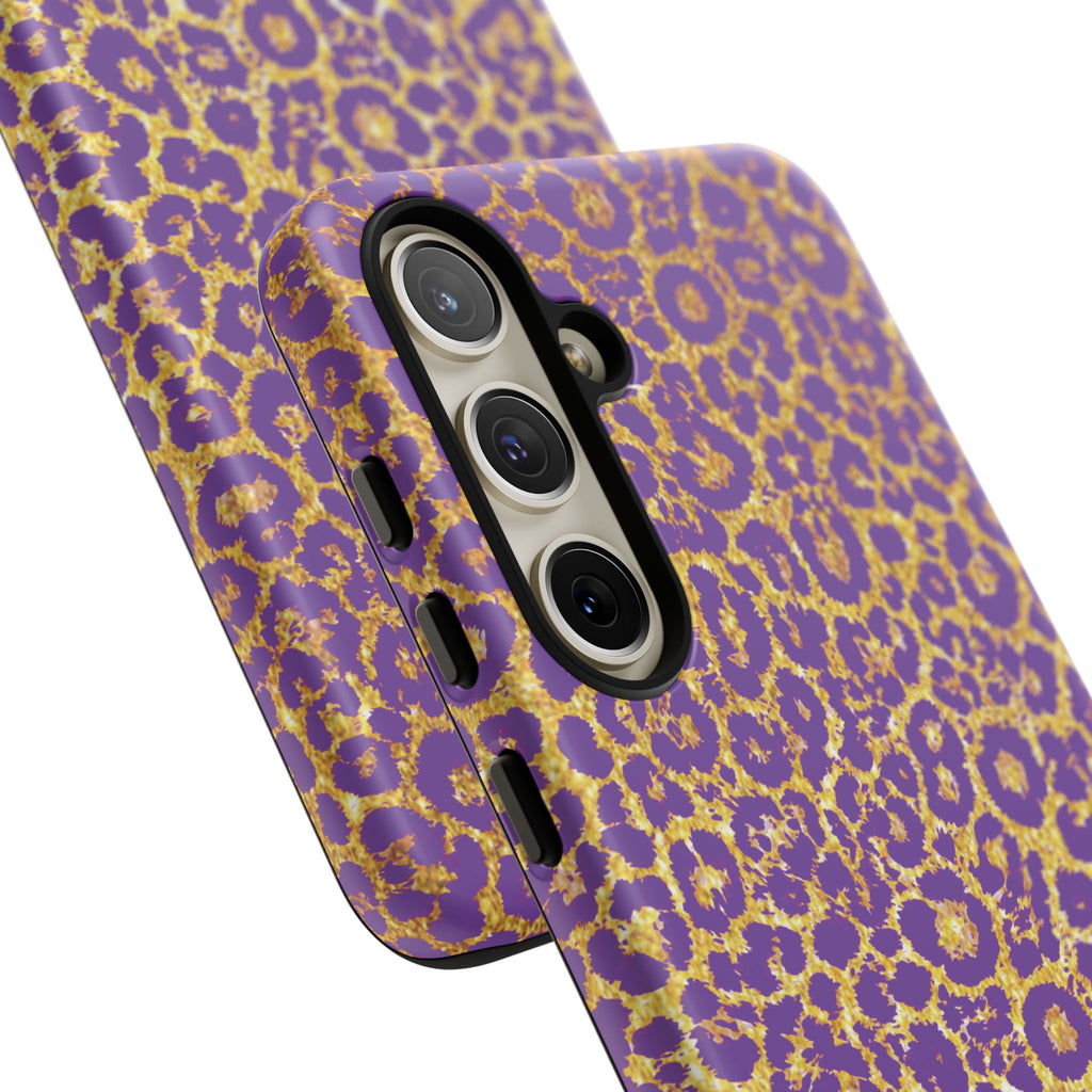 Purple Gold Leopard Tough Phone Case for iPhone, Galaxy, or Google Pixel