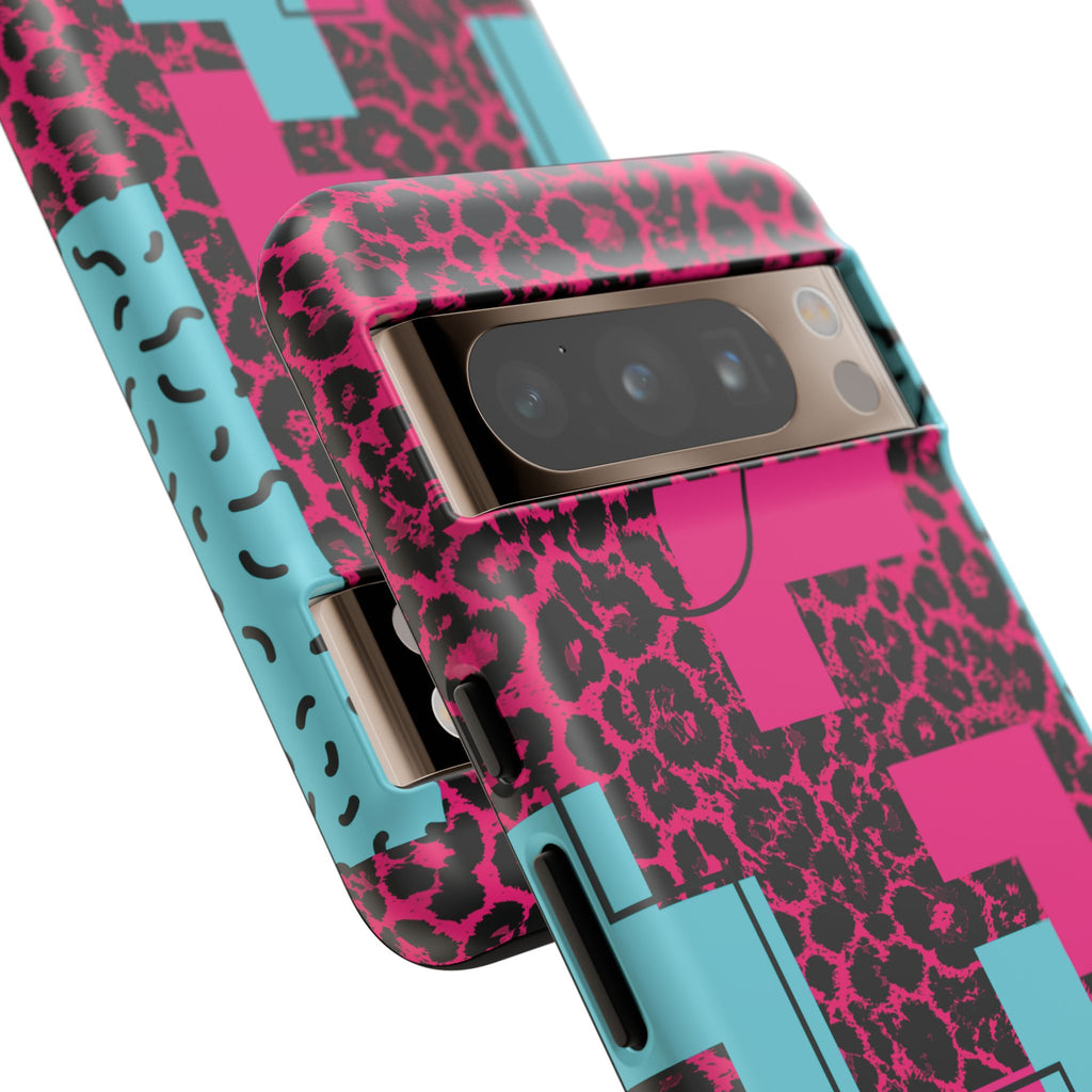 Pink Love Retro Blocks Leopard RG Tough Phone Case for iPhone, Galaxy, or Google Pixel