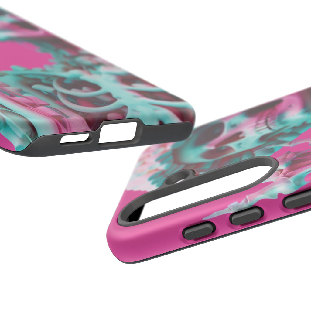 Neon Pink Skeleton Tough Phone Case for iPhone, Galaxy and Google Pixel
