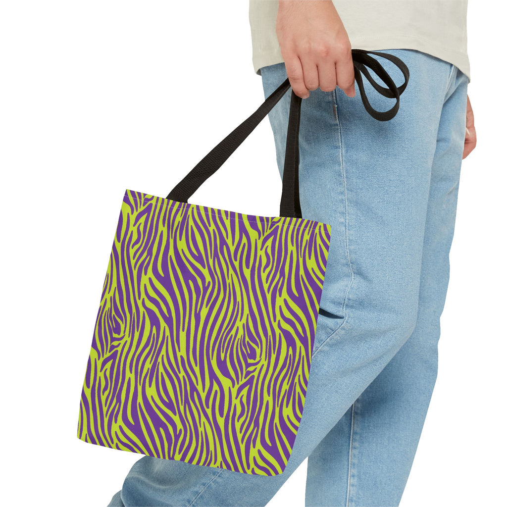 Purple Neon Lime Zebra Tote Bags