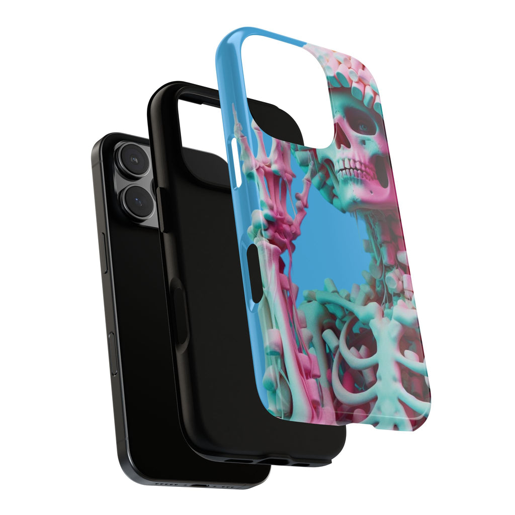 Neon Pink Skeleton Blue Tough Phone Case for iPhone, Galaxy or Google Pixel
