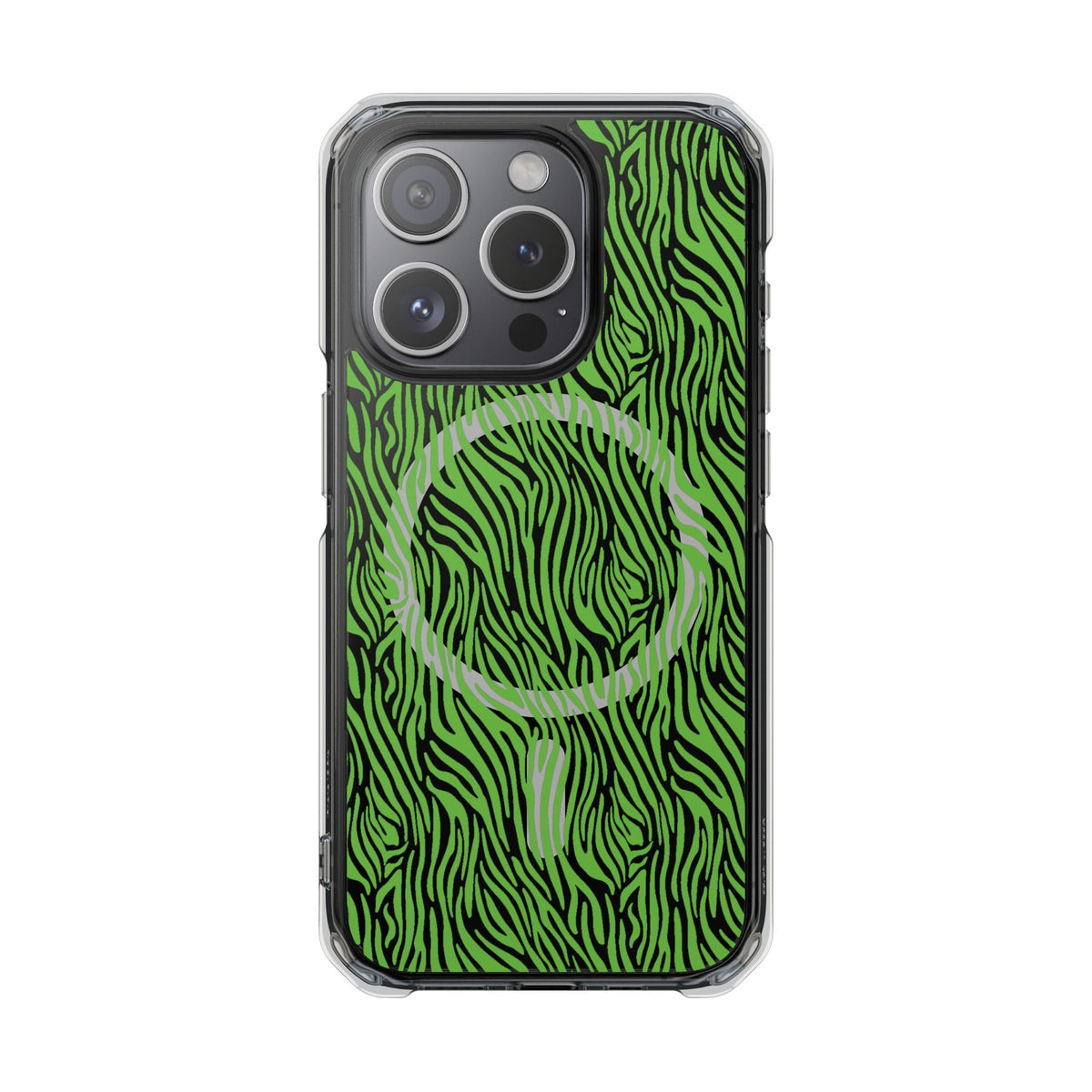 Neon Green Zebra Magnetic iPhone 14, 15, 16 Series Clear Impact Cases