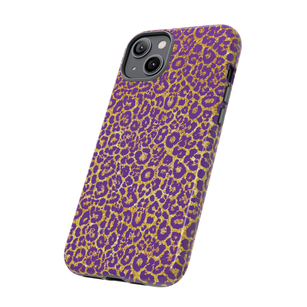 Purple Gold Leopard Tough Phone Case for iPhone, Galaxy, or Google Pixel