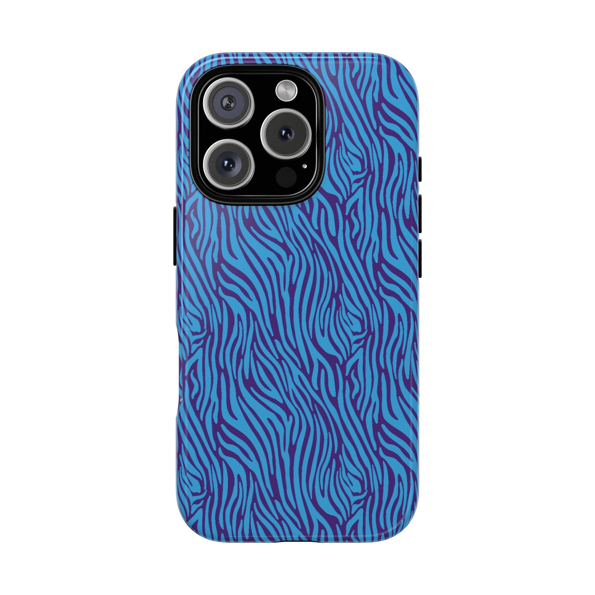 Zebra Print Blue and Purple Tough Case for iPhone, Galaxy or Google Pixel