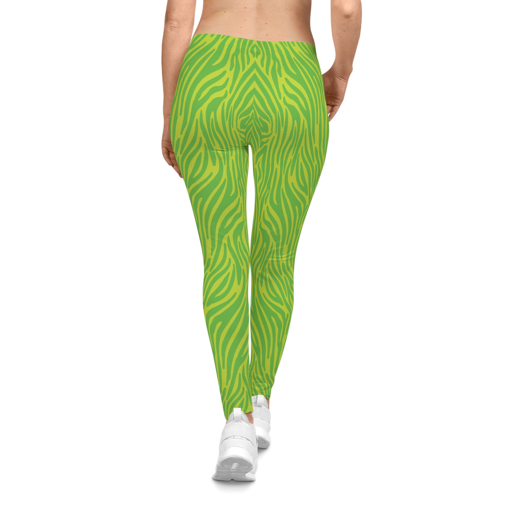 Neon Green Lime Zebra Women's Casual Leggings