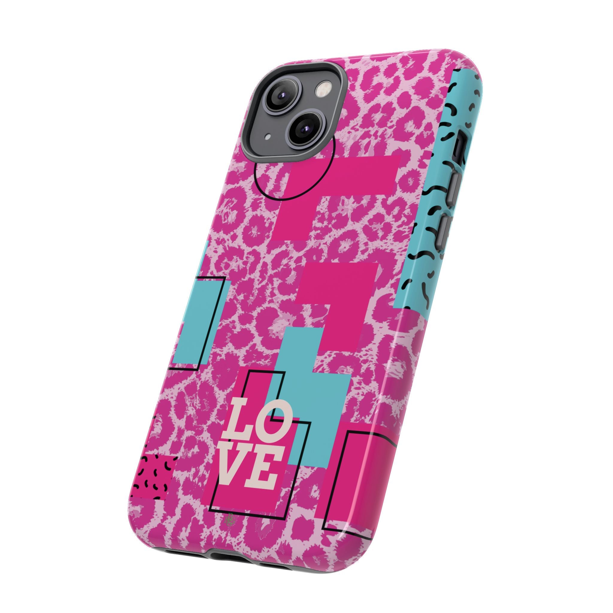 Retro Love Pink Leopard RG Tough Phone Case for iPhone, Galaxy, or Google Pixel