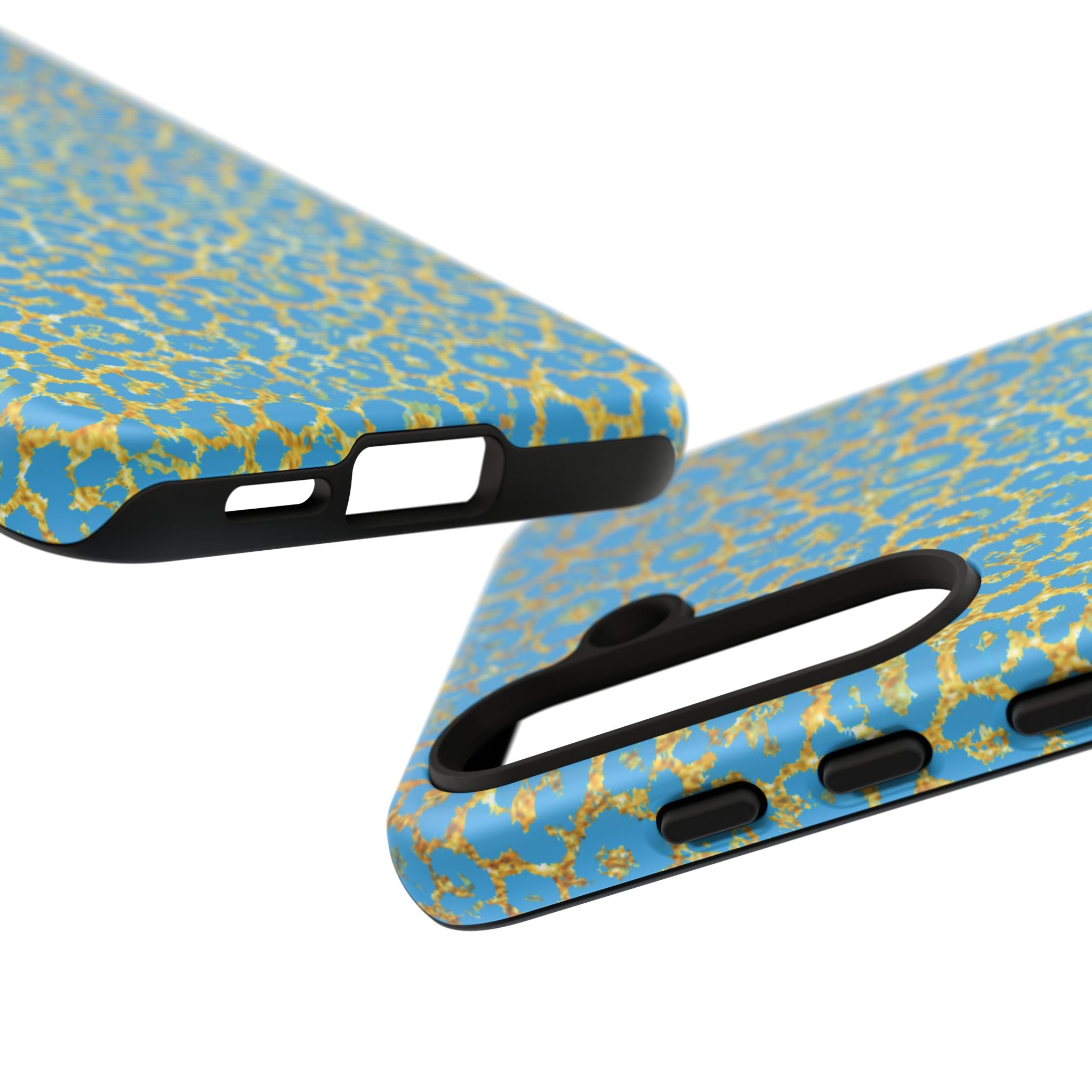 Blue Gold Leopard Tough Phone Case for iPhone, Galaxy, or Google Pixel