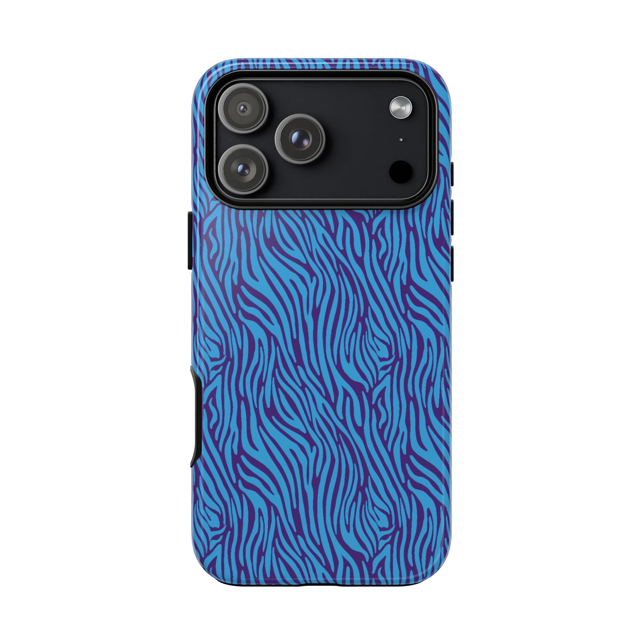 Zebra Print Blue and Purple Tough Case for iPhone, Galaxy or Google Pixel