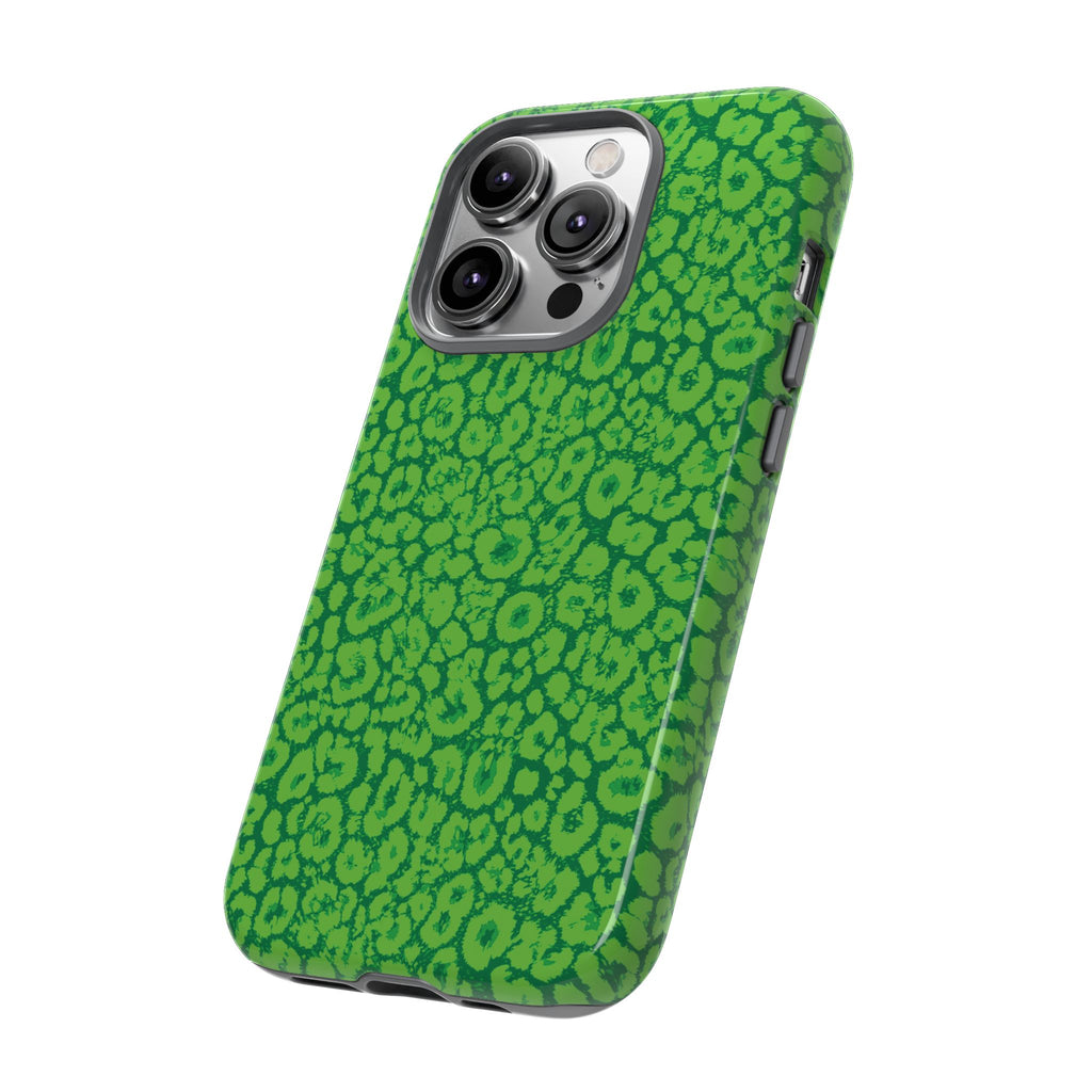 Neon Green Leopard Tough Phone Case for iPhone, Galaxy, or Google Pixel