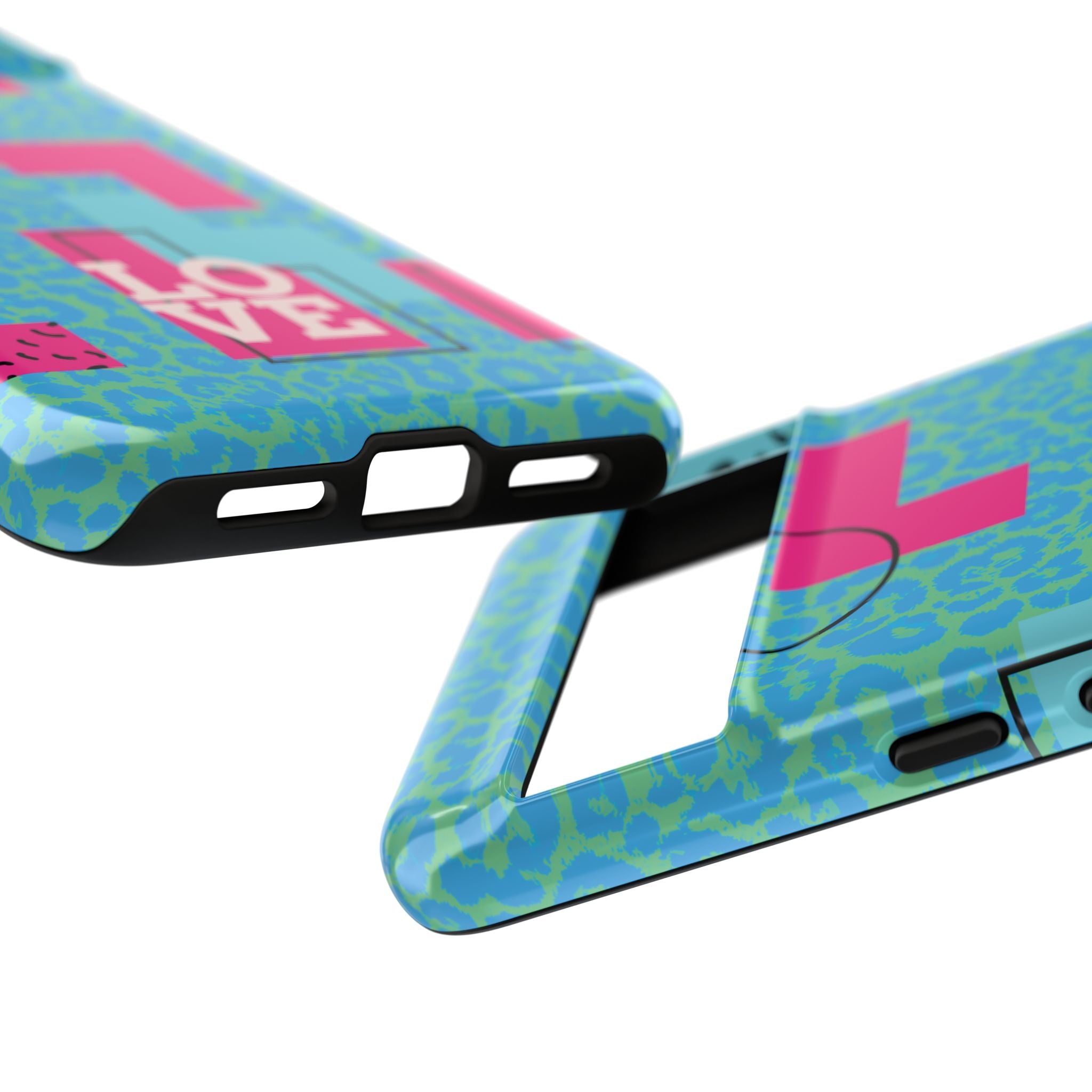LOVE Aqua Blue Leopard RG Tough Phone Case iPhone, Galaxy, or Google Pixel