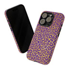 Purple Gold Leopard Tough Phone Case for iPhone, Galaxy, or Google Pixel