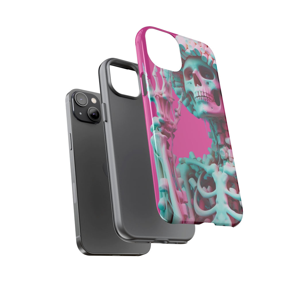 Neon Pink Skeleton Tough Phone Case for iPhone, Galaxy and Google Pixel