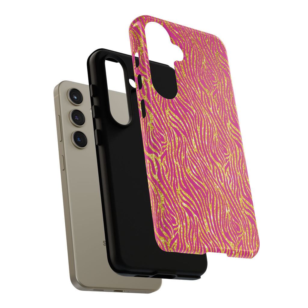 Pink Gold Zebra Print Tough Case for iPhone, Galaxy, or Google Pixel