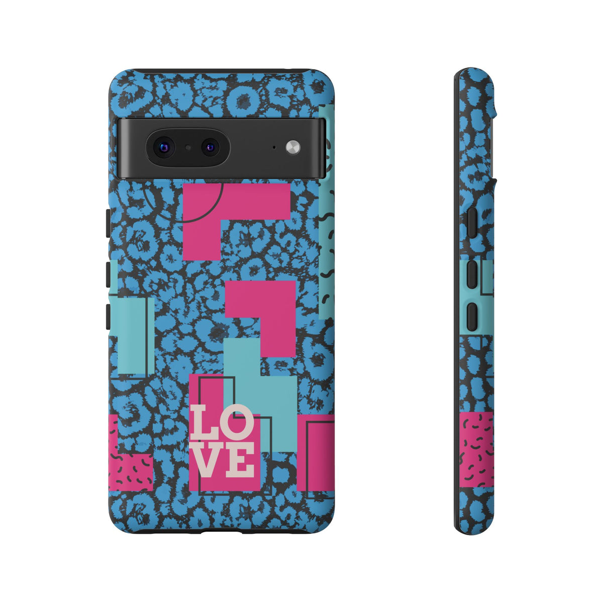 LOVE Blue Leopard 80s Vibe Tough Case for iPhone, Galaxy, or Google Pixel