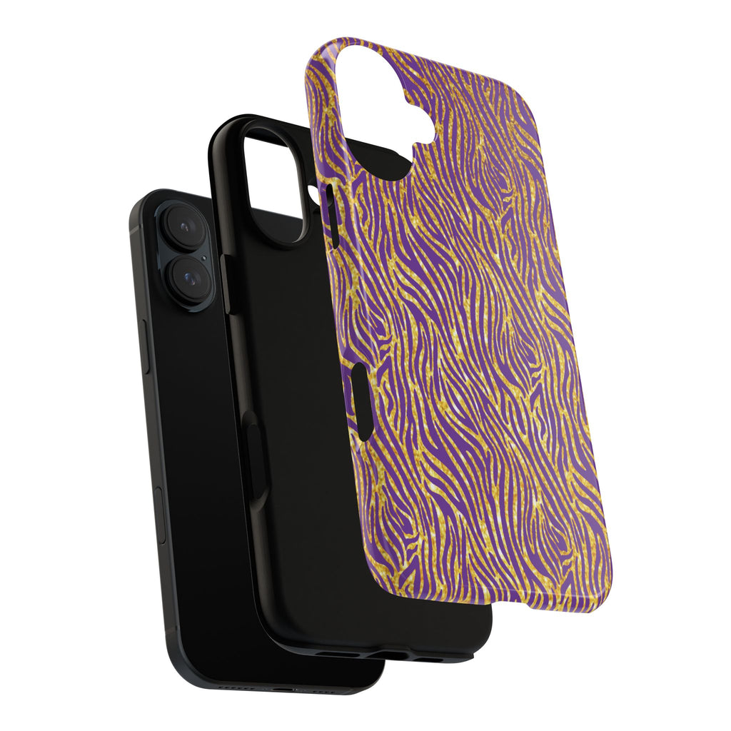 Vibrant Purple Gold Zebra Tough Phone Case iPhone, Galaxy, or Google Pixel