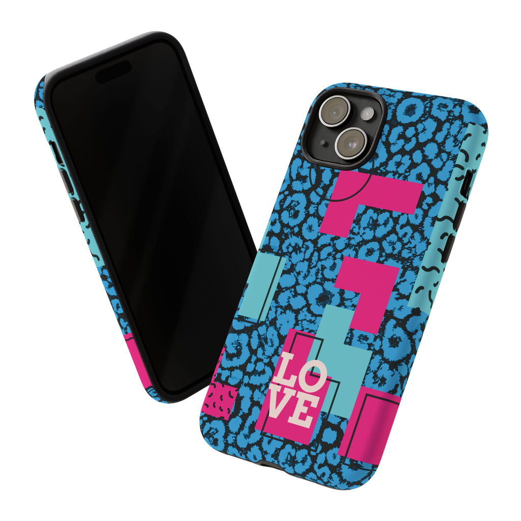 LOVE Blue Leopard 80s Vibe Tough Case for iPhone, Galaxy, or Google Pixel