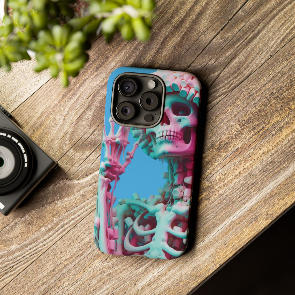 Neon Pink Skeleton Blue Tough Phone Case for iPhone, Galaxy or Google Pixel