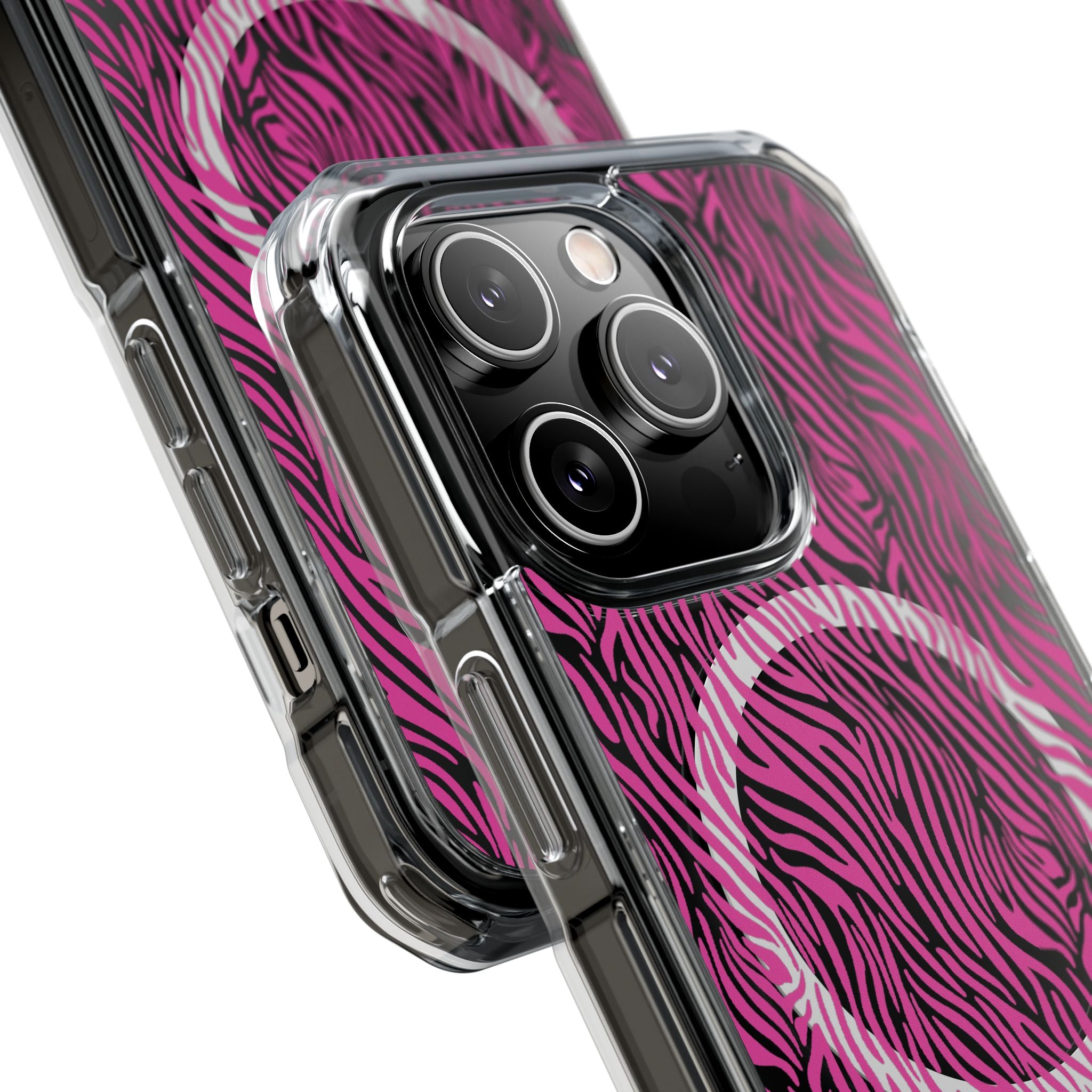 Pink Zebra Magnetic iPhone 14, 15, 16 Series Clear Impact Cases