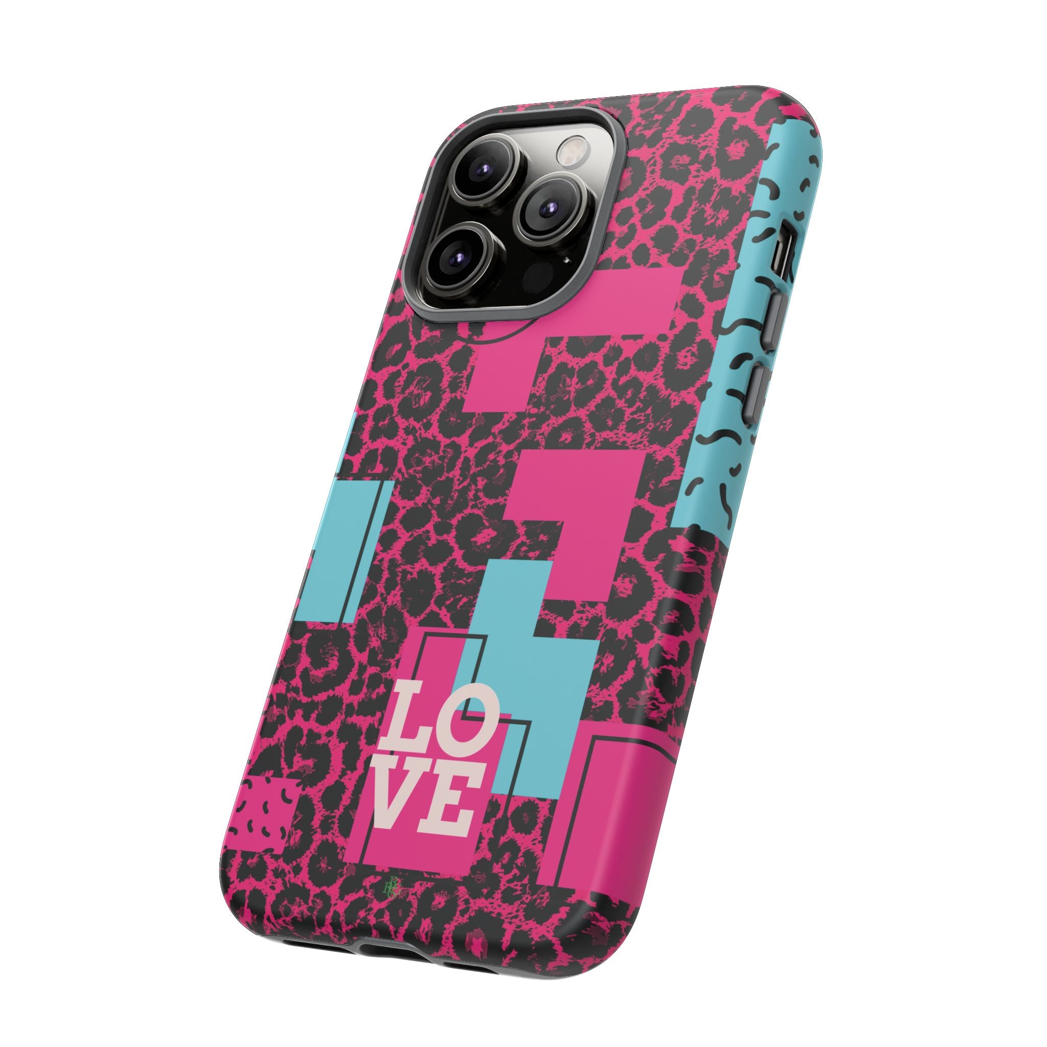 Pink Love Retro Blocks Leopard RG Tough Phone Case for iPhone, Galaxy, or Google Pixel