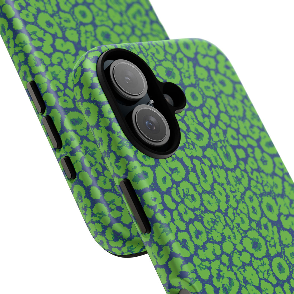Blue Neon Green  Leopard Tough Phone Case for iPhone, Galaxy, or Google Pixel