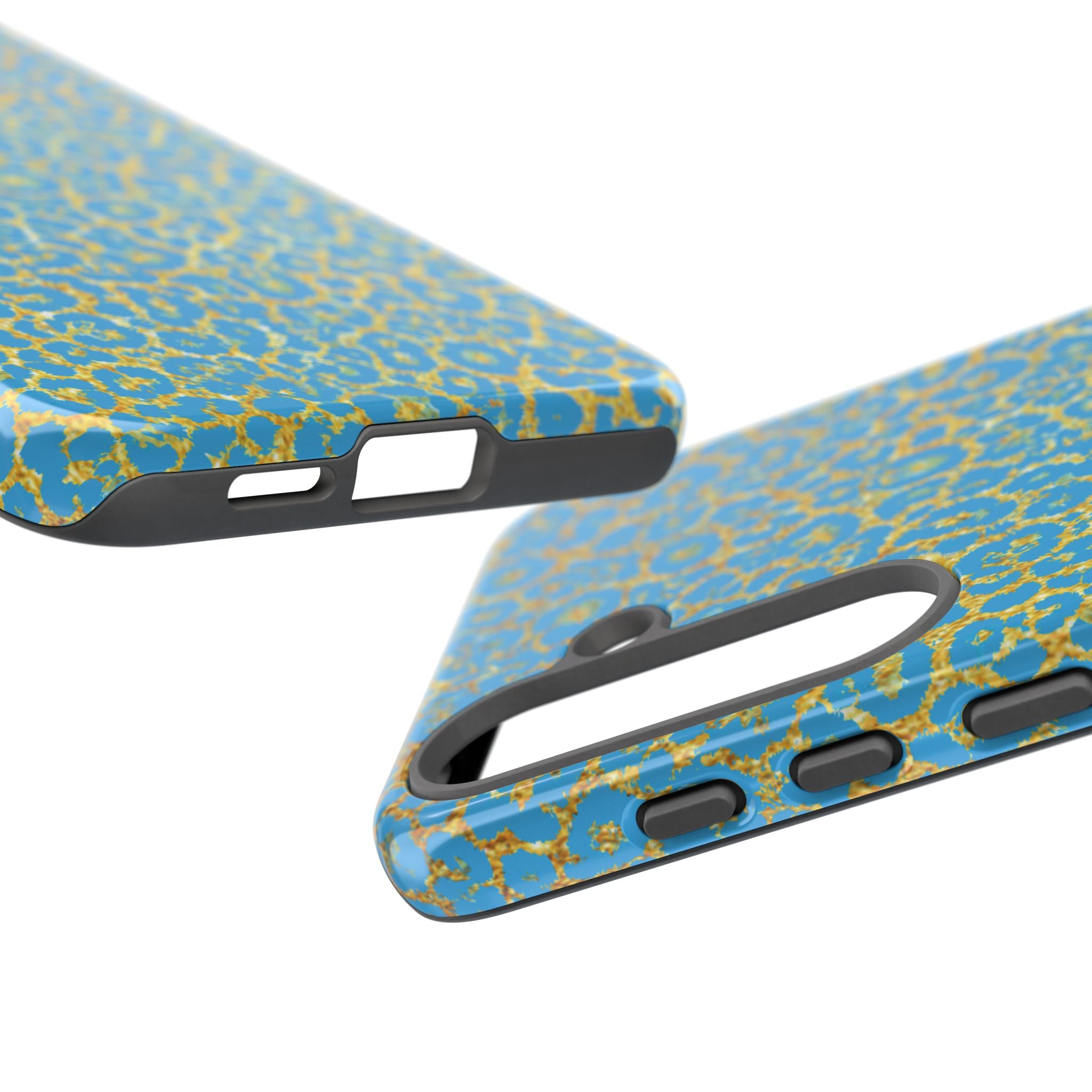 Blue Gold Leopard Tough Phone Case for iPhone, Galaxy, or Google Pixel