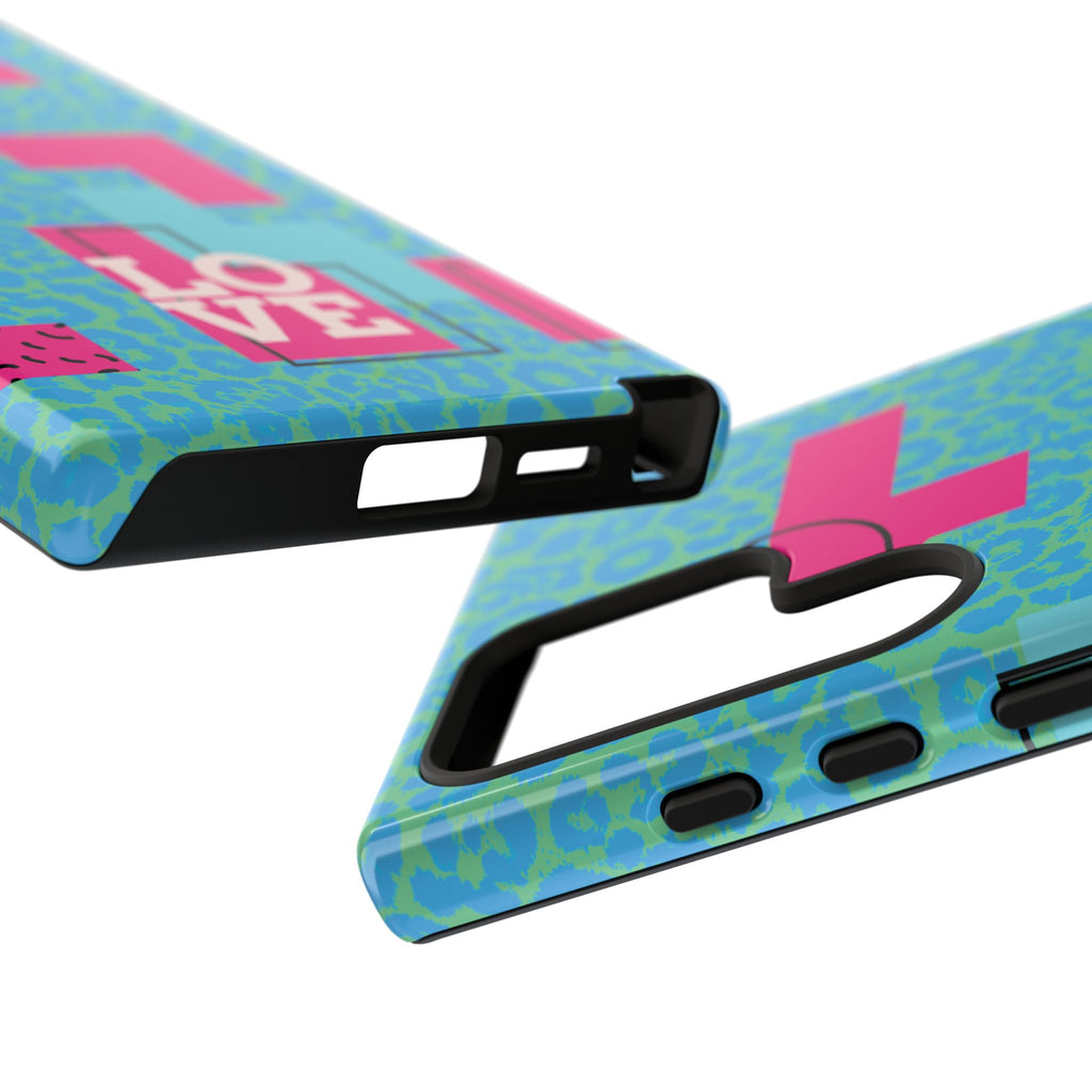 LOVE Aqua Blue Leopard RG Tough Phone Case iPhone, Galaxy, or Google Pixel