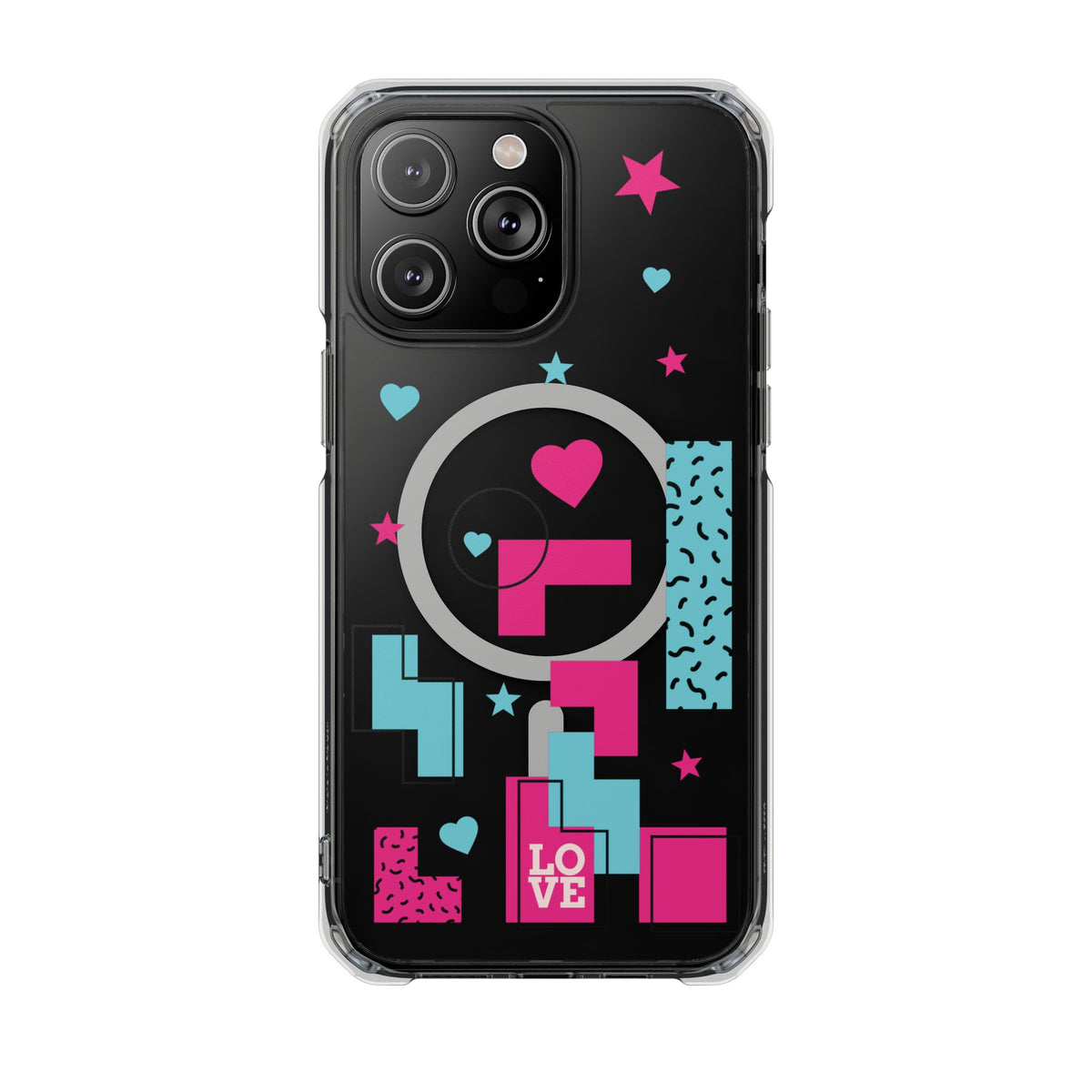 LOVE Retro Blocks Magnetic iPhone 14, 15, 16 Series Clear Impact Cases