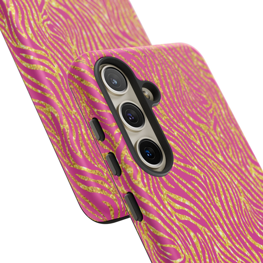 Pink Gold Zebra Print Tough Case for iPhone, Galaxy, or Google Pixel
