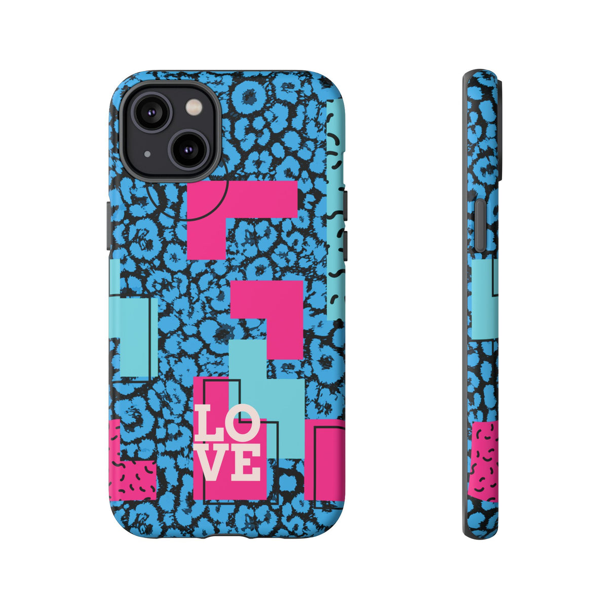 LOVE Blue Leopard 80s Vibe Tough Case for iPhone, Galaxy, or Google Pixel