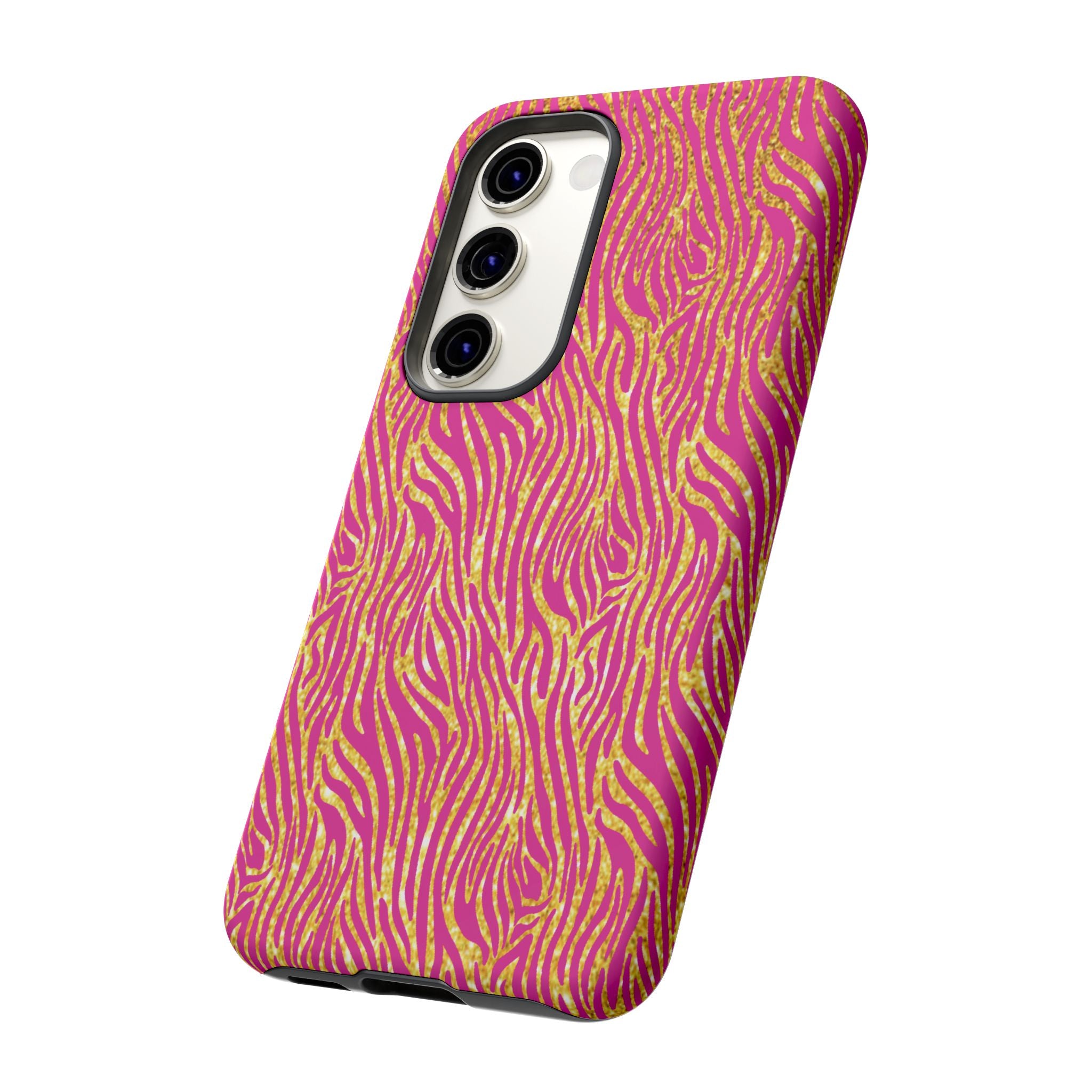 Pink Gold Zebra Print Tough Case for iPhone, Galaxy, or Google Pixel