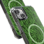 Neon Green Zebra Magnetic iPhone 14, 15, 16 Series Clear Impact Cases
