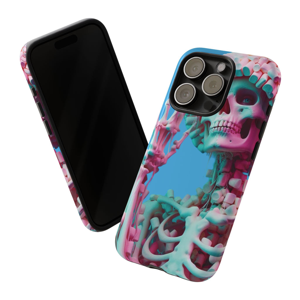Neon Pink Skeleton Blue Tough Phone Case for iPhone, Galaxy or Google Pixel