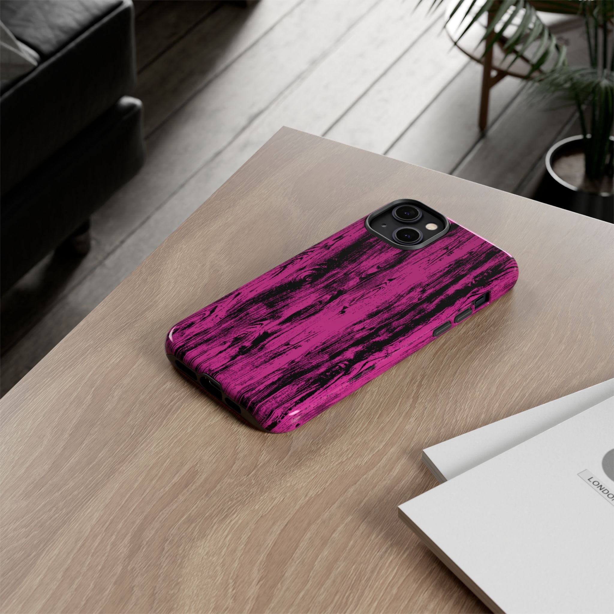 Hot Pink wood print Design Tough Phone Case for iPhone, Galaxy, or Google Pixel