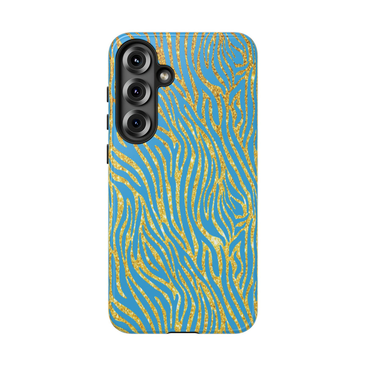 Blue Gold Zebra Tough Case for iPhone, Galaxy, or Google Pixel