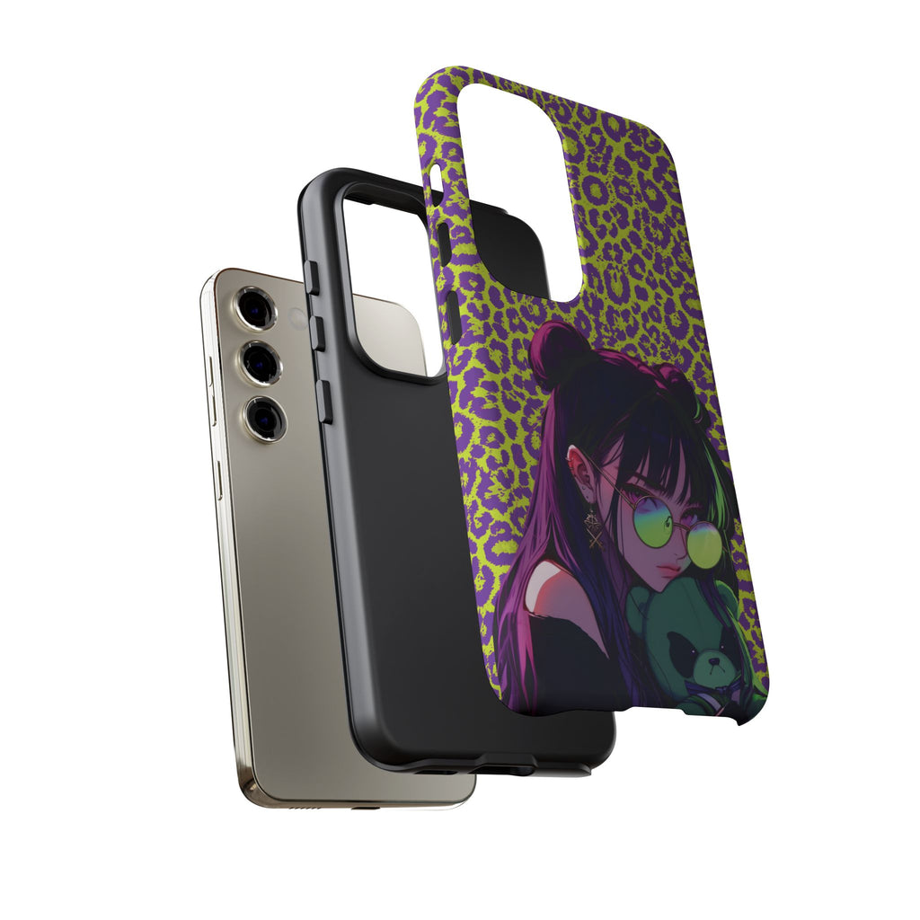 Purple Neon Lime Leopard Kz Tough Case for iPhone, Galaxy, or Google Pixel