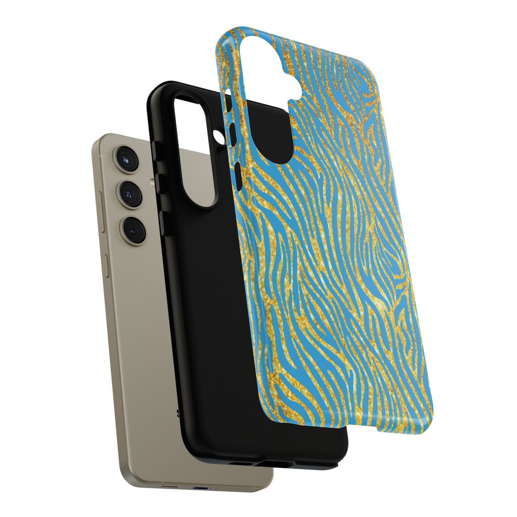 Blue Gold Zebra Tough Case for iPhone, Galaxy, or Google Pixel