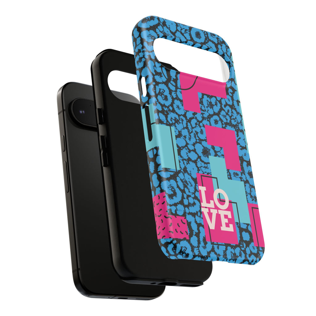 LOVE Blue Leopard 80s Vibe Tough Case for iPhone, Galaxy, or Google Pixel