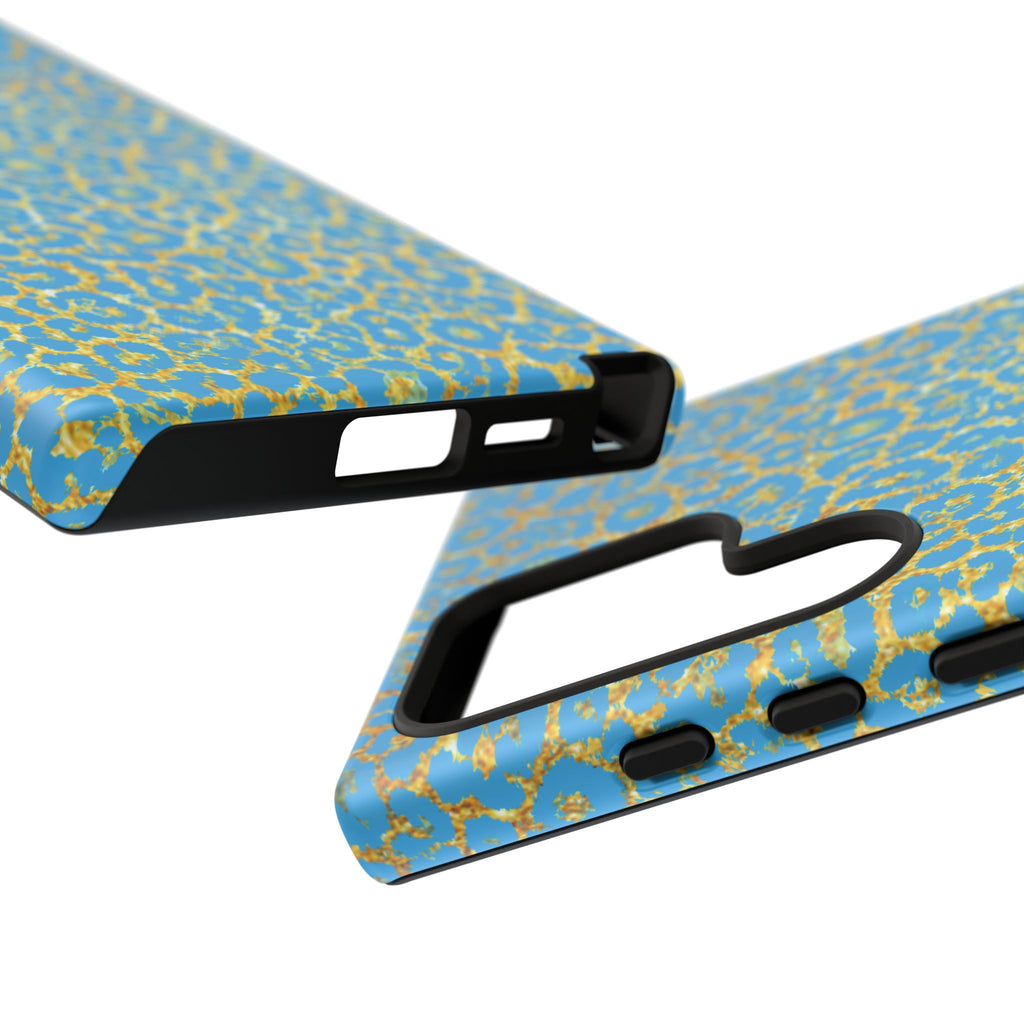 Blue Gold Leopard Tough Phone Case for iPhone, Galaxy, or Google Pixel