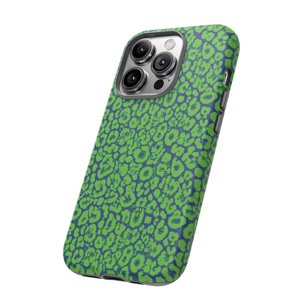 Blue Neon Green  Leopard Tough Phone Case for iPhone, Galaxy, or Google Pixel