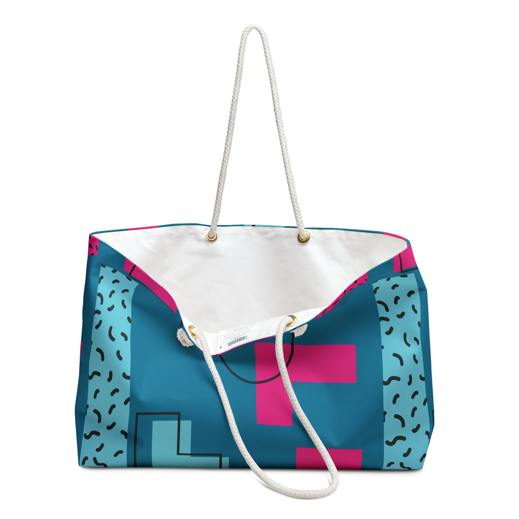 Retro Blocks Teal Green Eco-Friendly Weekender Bag, Travel Tote, Beach Bag