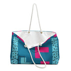 Retro Blocks Teal Green Eco-Friendly Weekender Bag, Travel Tote, Beach Bag
