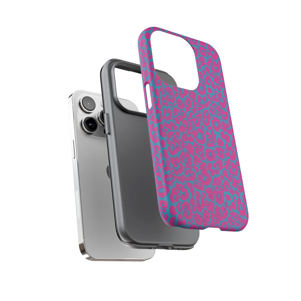 Pink Blue Leopard Tough Phone Case iPhone, Galaxy, or Google Pixel