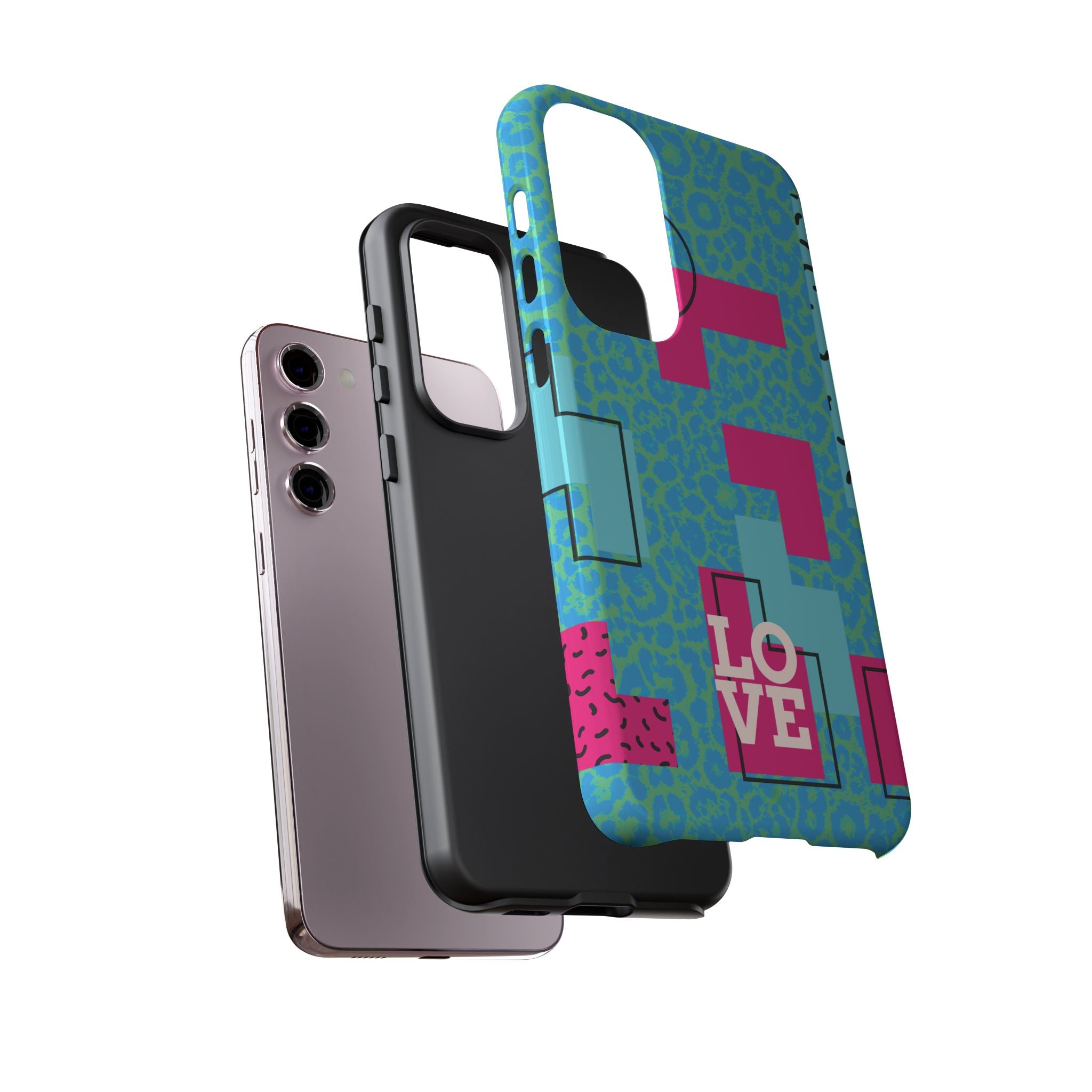 LOVE Aqua Blue Leopard RG Tough Phone Case iPhone, Galaxy, or Google Pixel