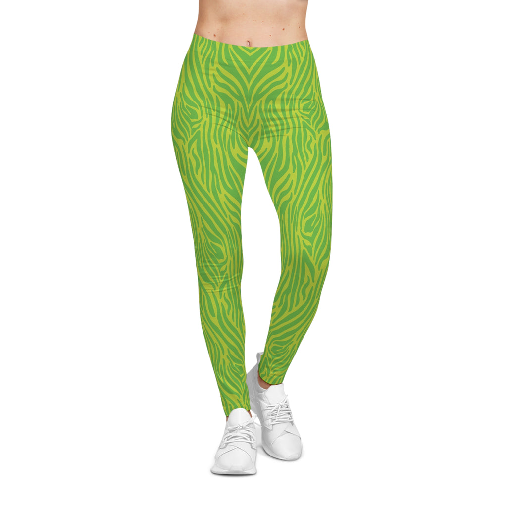 Neon Green Lime Zebra Women's Casual Leggings