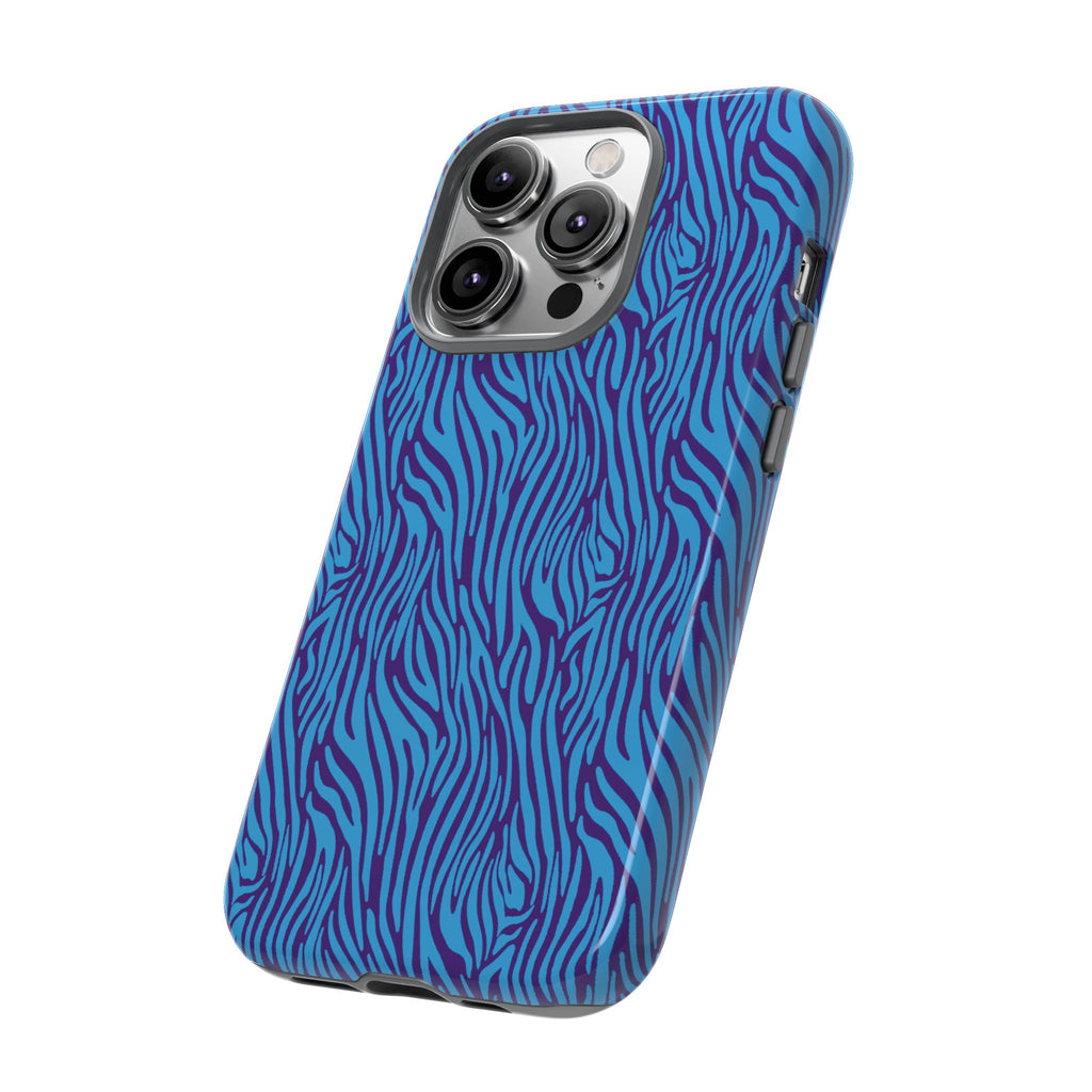 Zebra Print Blue and Purple Tough Case for iPhone, Galaxy or Google Pixel