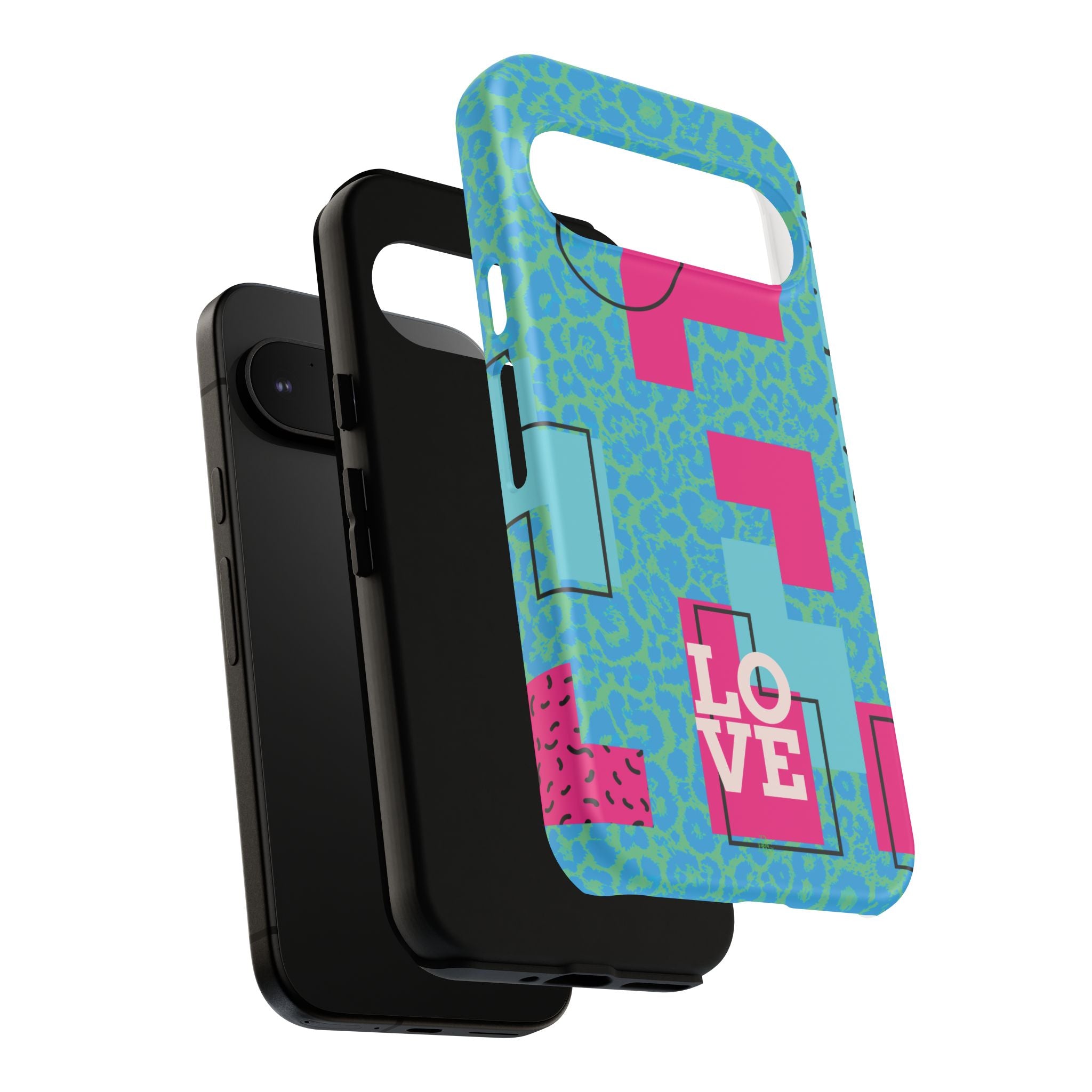 LOVE Aqua Blue Leopard RG Tough Phone Case iPhone, Galaxy, or Google Pixel