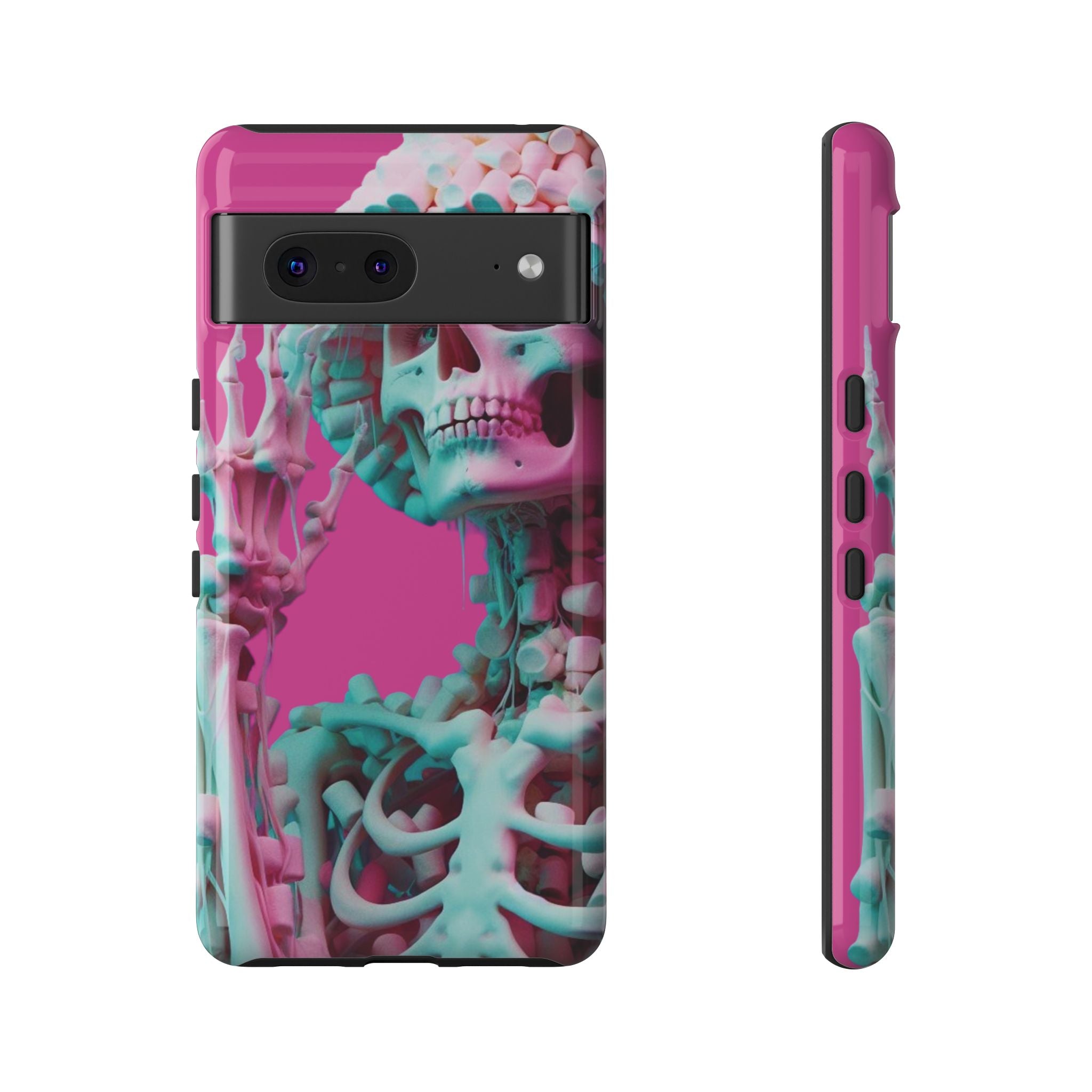 Neon Pink Skeleton Tough Phone Case for iPhone, Galaxy and Google Pixel