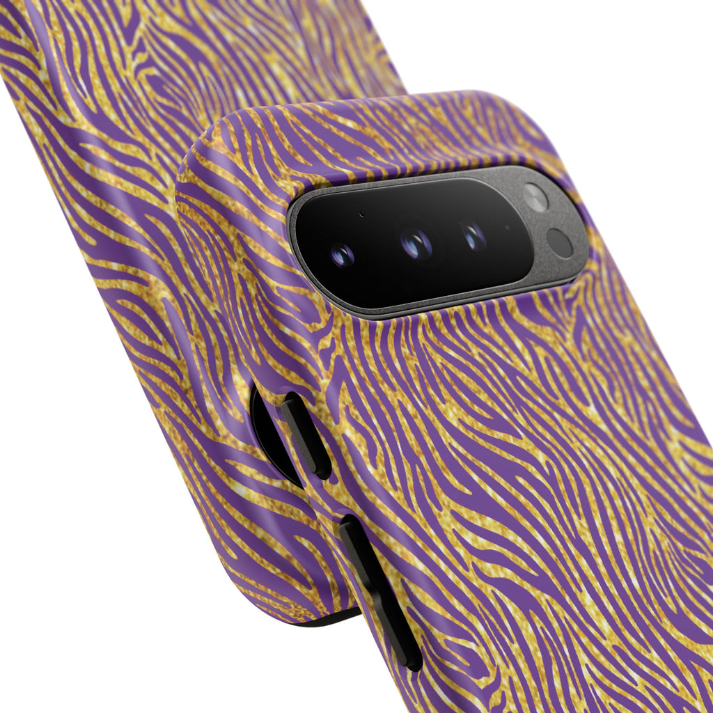 Vibrant Purple Gold Zebra Tough Phone Case iPhone, Galaxy, or Google Pixel